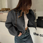 Nadorine Women Bomber Jacket Casual Button Down Shackets