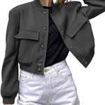 Nadorine Women Bomber Jacket Casual Button Down Shackets