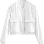 Nadorine Women Bomber Jacket Casual Button Down Shackets