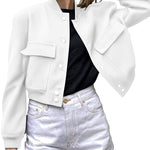Nadorine Women Bomber Jacket Casual Button Down Shackets