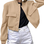 Nadorine Women Bomber Jacket Casual Button Down Shackets