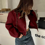 Nadorine Women Bomber Jacket Casual Button Down Shackets