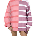 Nadorine Striped Oversized Sweater Color Block Loose Pullover Top
