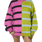 Nadorine Striped Oversized Sweater Color Block Loose Pullover Top
