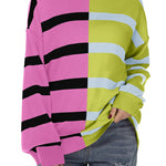 Nadorine Striped Oversized Sweater Color Block Loose Pullover Top