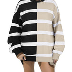 Nadorine Striped Oversized Sweater Color Block Loose Pullover Top