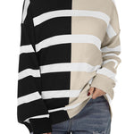 Nadorine Striped Oversized Sweater Color Block Loose Pullover Top
