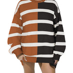 Nadorine Striped Oversized Sweater Color Block Loose Pullover Top