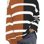 Nadorine Striped Oversized Sweater Color Block Loose Pullover Top