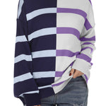 Nadorine Striped Oversized Sweater Color Block Loose Pullover Top