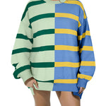 Nadorine Striped Oversized Sweater Color Block Loose Pullover Top