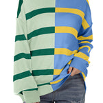 Nadorine Striped Oversized Sweater Color Block Loose Pullover Top