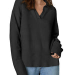 Nadorine Women's Fall Striped Sweater V Neck Oversized Knitted Tops