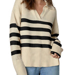 Nadorine Women's Fall Striped Sweater V Neck Oversized Knitted Tops