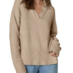 Nadorine Women's Fall Striped Sweater V Neck Oversized Knitted Tops