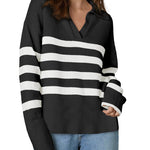 Nadorine Women's Fall Striped Sweater V Neck Oversized Knitted Tops