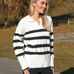 Nadorine Women's Fall Striped Sweater V Neck Oversized Knitted Tops