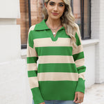 Nadorine Women's Fall Striped Sweater V Neck Oversized Knitted Tops