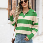 Nadorine Women's Fall Striped Sweater V Neck Oversized Knitted Tops