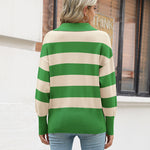 Nadorine Women's Fall Striped Sweater V Neck Oversized Knitted Tops