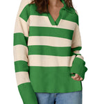 Nadorine Women's Fall Striped Sweater V Neck Oversized Knitted Tops