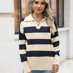 Nadorine Women's Fall Striped Sweater V Neck Oversized Knitted Tops