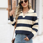 Nadorine Women's Fall Striped Sweater V Neck Oversized Knitted Tops