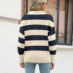 Nadorine Women's Fall Striped Sweater V Neck Oversized Knitted Tops