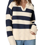 Nadorine Women's Fall Striped Sweater V Neck Oversized Knitted Tops