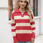 Nadorine Women's Fall Striped Sweater V Neck Oversized Knitted Tops