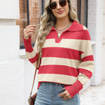 Nadorine Women's Fall Striped Sweater V Neck Oversized Knitted Tops