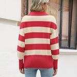 Nadorine Women's Fall Striped Sweater V Neck Oversized Knitted Tops