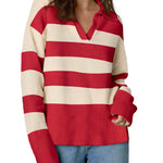 Nadorine Women's Fall Striped Sweater V Neck Oversized Knitted Tops