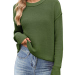 Nadorine Women's Crew Neck Cropped Sweater Long Sleeve Knit Tops