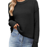 Nadorine Women's Crew Neck Cropped Sweater Long Sleeve Knit Tops