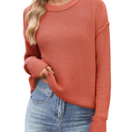 Nadorine Women's Crew Neck Cropped Sweater Long Sleeve Knit Tops