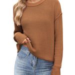 Nadorine Women's Crew Neck Cropped Sweater Long Sleeve Knit Tops