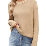 Nadorine Women's Crew Neck Cropped Sweater Long Sleeve Knit Tops