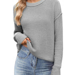 Nadorine Women's Crew Neck Cropped Sweater Long Sleeve Knit Tops