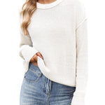 Nadorine Women's Crew Neck Cropped Sweater Long Sleeve Knit Tops
