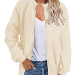 Nadorine Sherpa Fleece Jacket Faux Fuzzy Casual Zip Up Coat