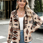 Nadorine Women's Cozy Fleece Jacket Western Aztec Print Coat