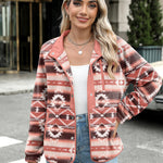 Nadorine Women's Cozy Fleece Jacket Western Aztec Print Coat