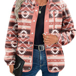 Nadorine Women's Cozy Fleece Jacket Western Aztec Print Coat