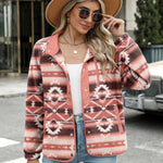 Nadorine Women's Cozy Fleece Jacket Western Aztec Print Coat