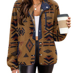 Nadorine Women's Cozy Fleece Jacket Western Aztec Print Coat