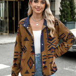 Nadorine Women's Cozy Fleece Jacket Western Aztec Print Coat