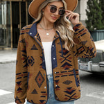 Nadorine Women's Cozy Fleece Jacket Western Aztec Print Coat