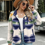 Nadorine Women's Cozy Fleece Jacket Western Aztec Print Coat