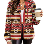 Nadorine Women's Cozy Fleece Jacket Western Aztec Print Coat